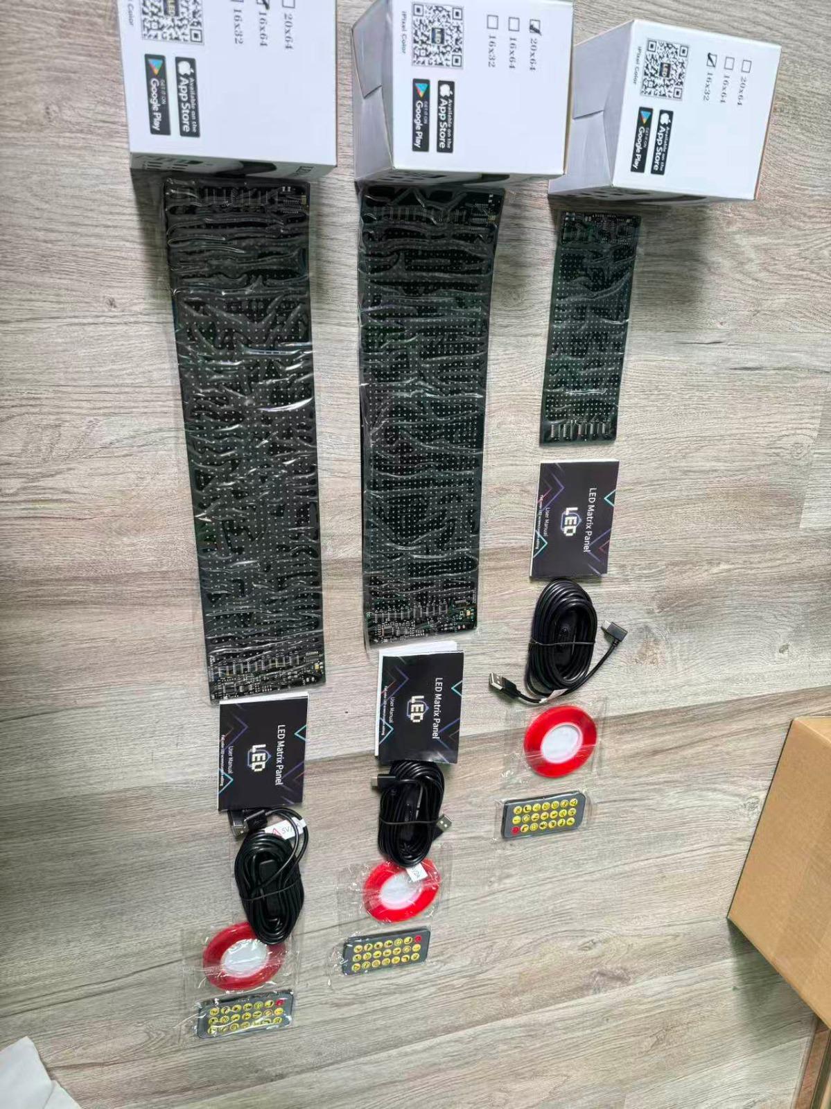 The LED display in all three sizes with their boxes